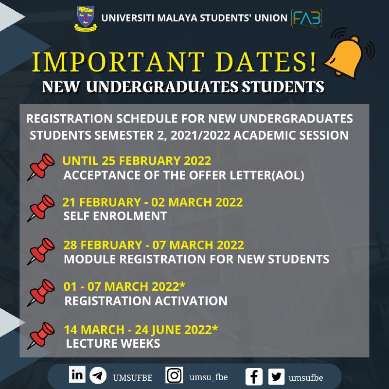 [ REGISTRATION SCHEDULE FOR NEW STUDENTS SEMESTER 2, 2021/2022 ACADEMIC SESSION