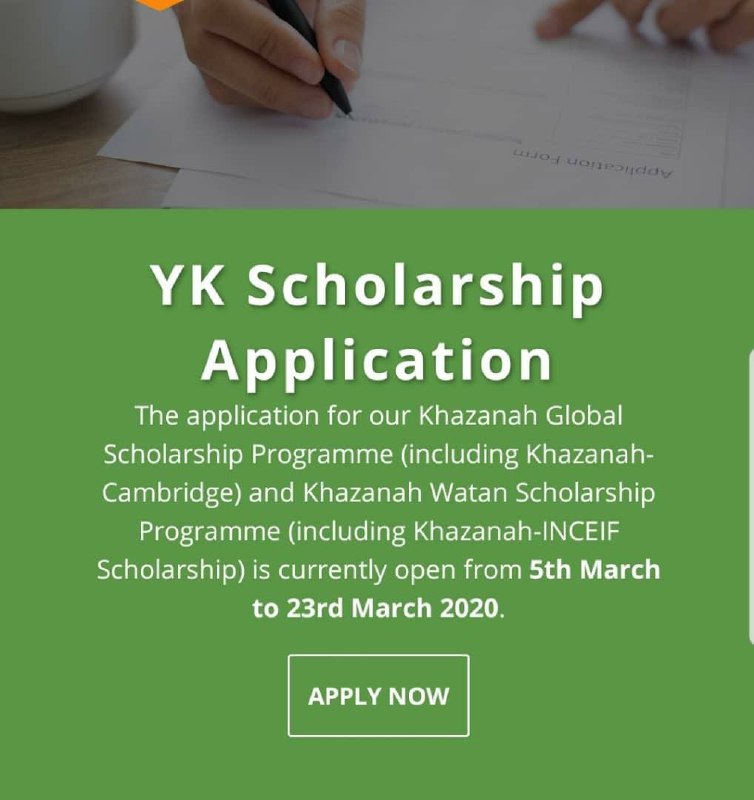 [ANNOUNCEMENT ON APPLICATION FOR YAYASAN KHAZANAH SCHOLARSHIP]