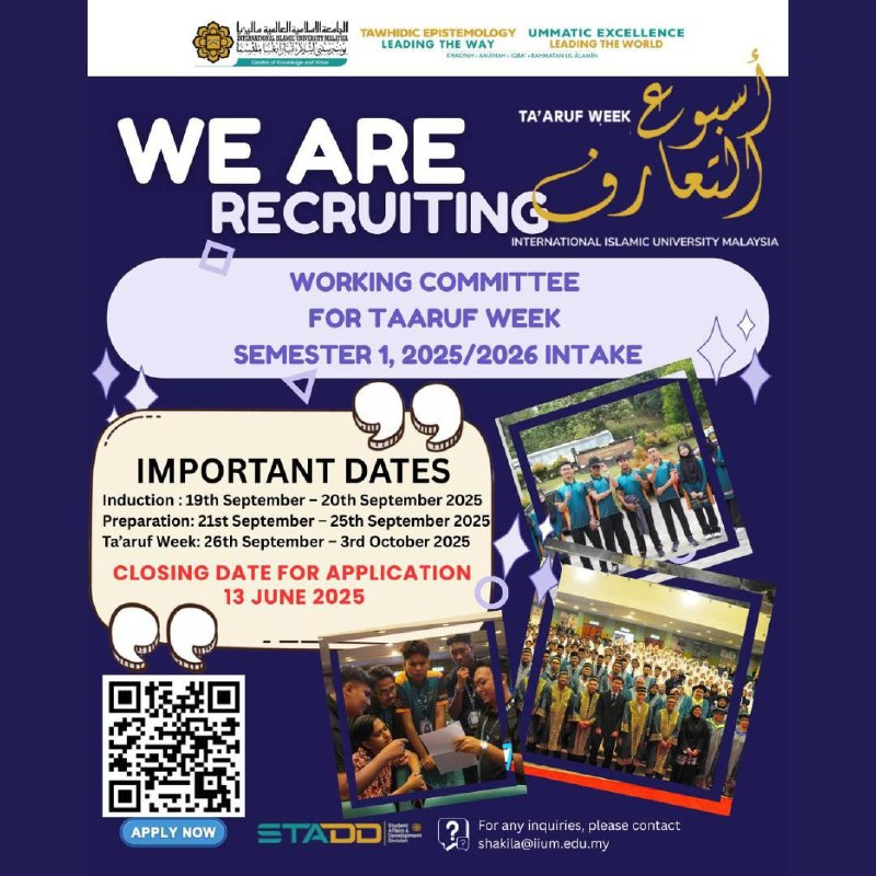 ANNOUNCEMENT ON APPLICATION FOR WORKING COMMITTEE OF TA’ARUF WEEK SEMESTER I, 20