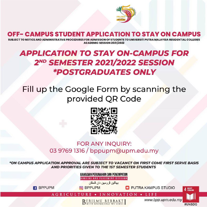 This form is open to postgraduates students to apply for residential college pla