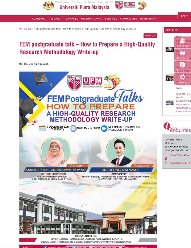 A total of 135 students from the Faculty of Human Ecology (FEM), Universiti Putr