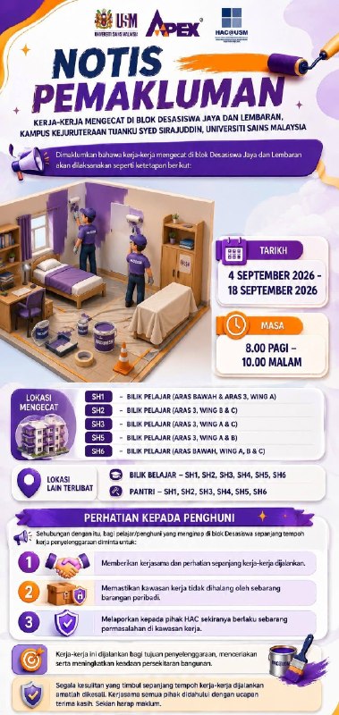 NOTICE: Painting Works for Student Rooms at Desasiswa Jaya & Lembaran Blocks
