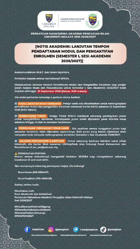🔷 [ACADEMIC NOTICE: IMPORTANT MODULE REGISTRATION AND ENROLMENT ACTIVATION