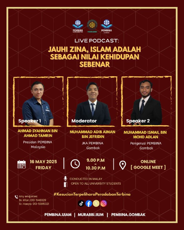 🔈Online Podcast: Jauhi Zina, Islam adalah Nilai Kehidupan Sebenar‼️🚻