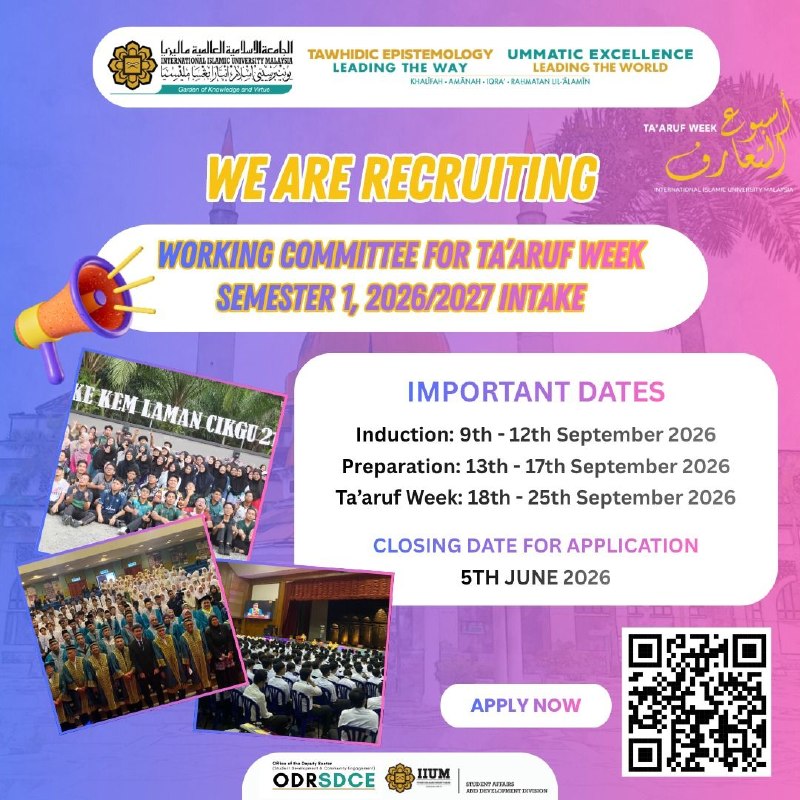 ANNOUNCEMENT ON APPLICATION FOR WORKING COMMITTEE OF TA’ARUF WEEK SEMESTER I, 20