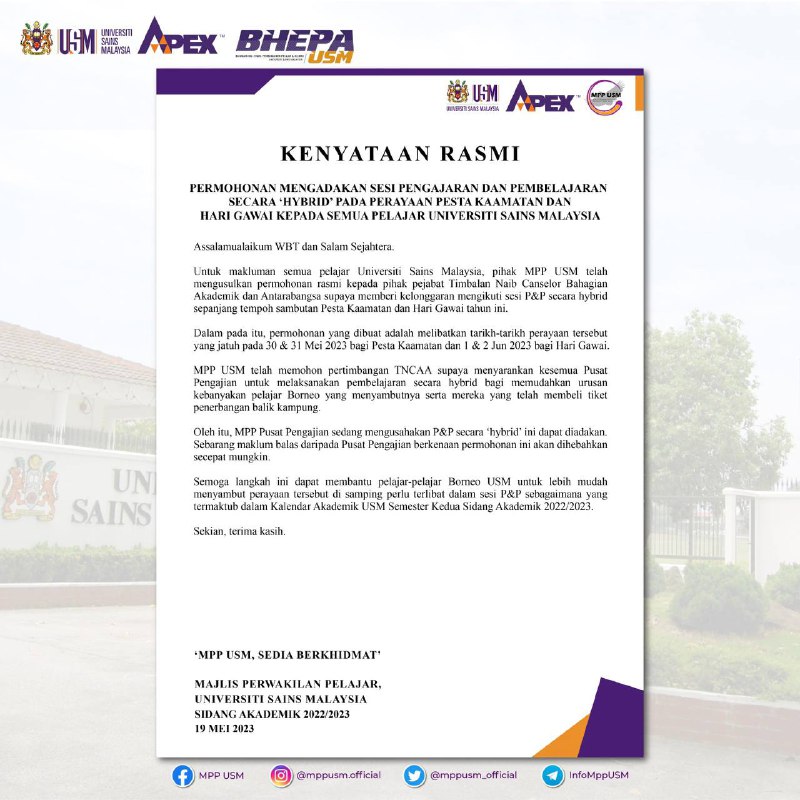 [APPLICATION TO HOLD 'HYBRID' TEACHING AND LEARNING SESSIONS ON [DATE]]