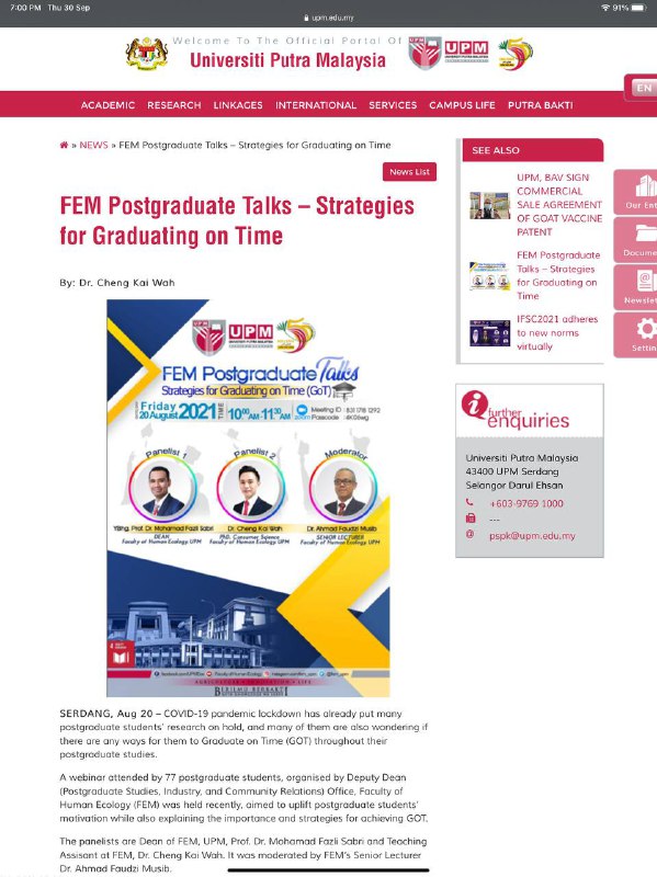 == Recorded Video for FEM Postgraduate Talks – Strategies for Graduating on Time