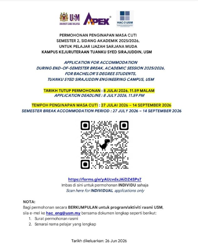 Semester Break Accommodation Application 2 Academic Session 2025/2026