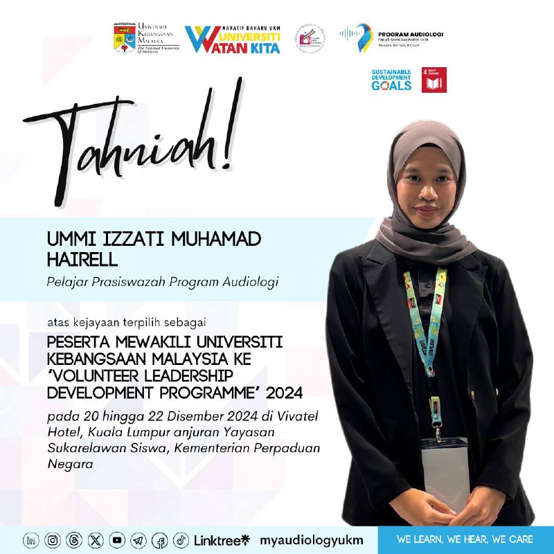Congratulations to undergraduate student Ummi Izzati Muhamad Hairell