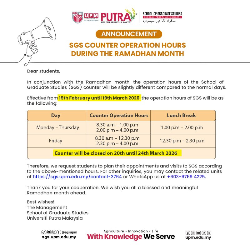 SGS COUNTER OPERATION HOURS DURING THE RAMADHAN MONTH