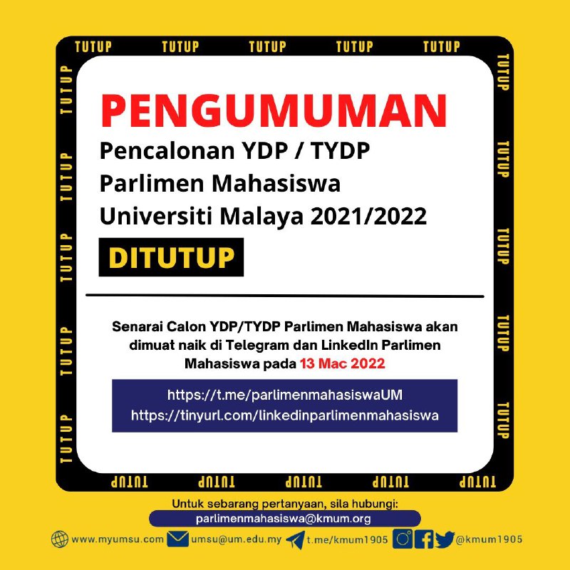 ANNOUNCEMENT OF STUDENT PARLIAMENT YDP NOMINATIONS HAS CLOSED]