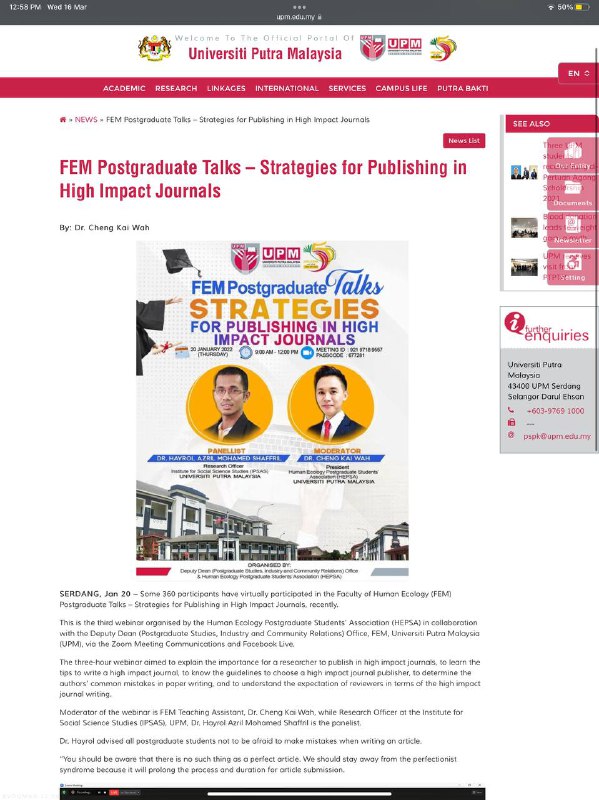 The three-hour webinar aimed to explain the importance for a researcher to publi