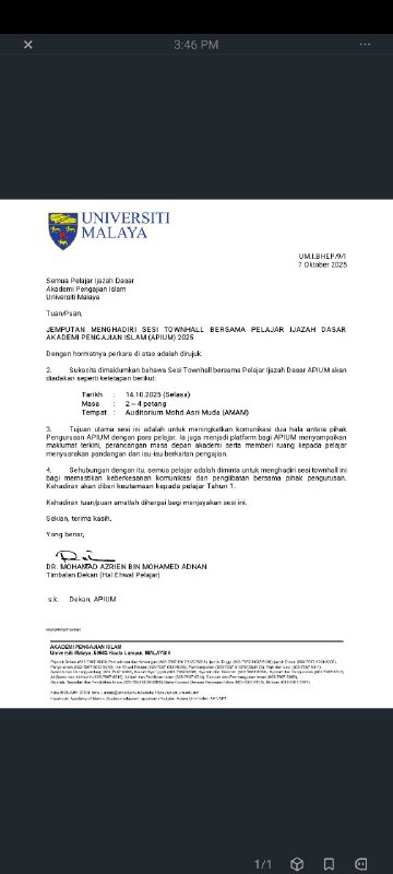 Invitation to Attend a Townhall Session with Undergraduate Students