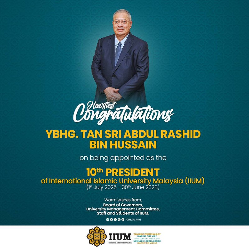 We are pleased to announce the appointment of YBhg. Tan Sri Abdul Rashid bin Hus