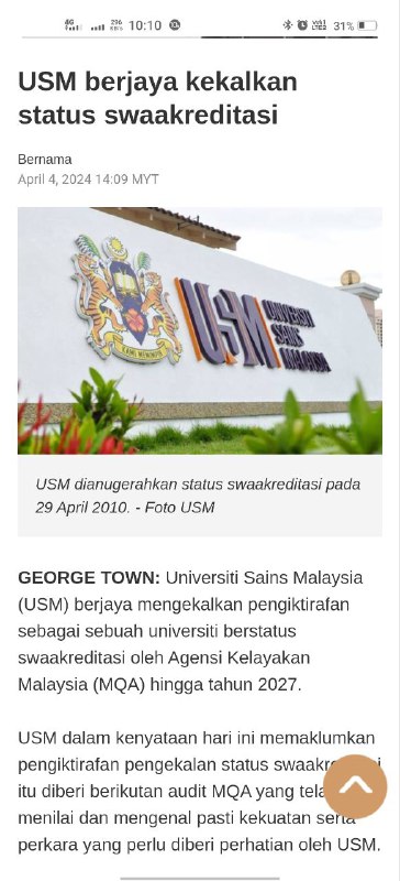 USM berjaya kekalkan status swaakreditasi oleh MQA.