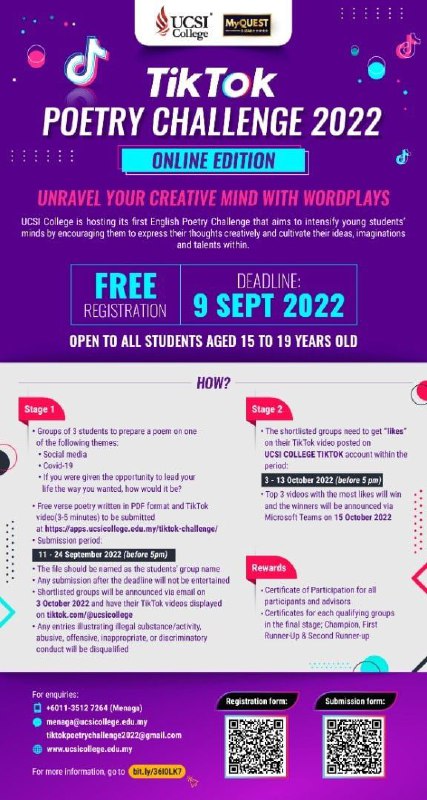 UCSI College for the very first time will be organizing a Tik Tok English Poetry